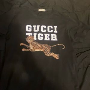 Gucci shirt and denim tear pants